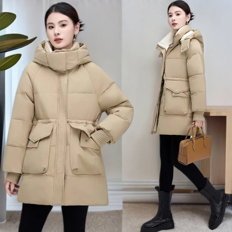 新款中长款显瘦白鸭绒羽绒服女小个子时尚百搭加厚外套