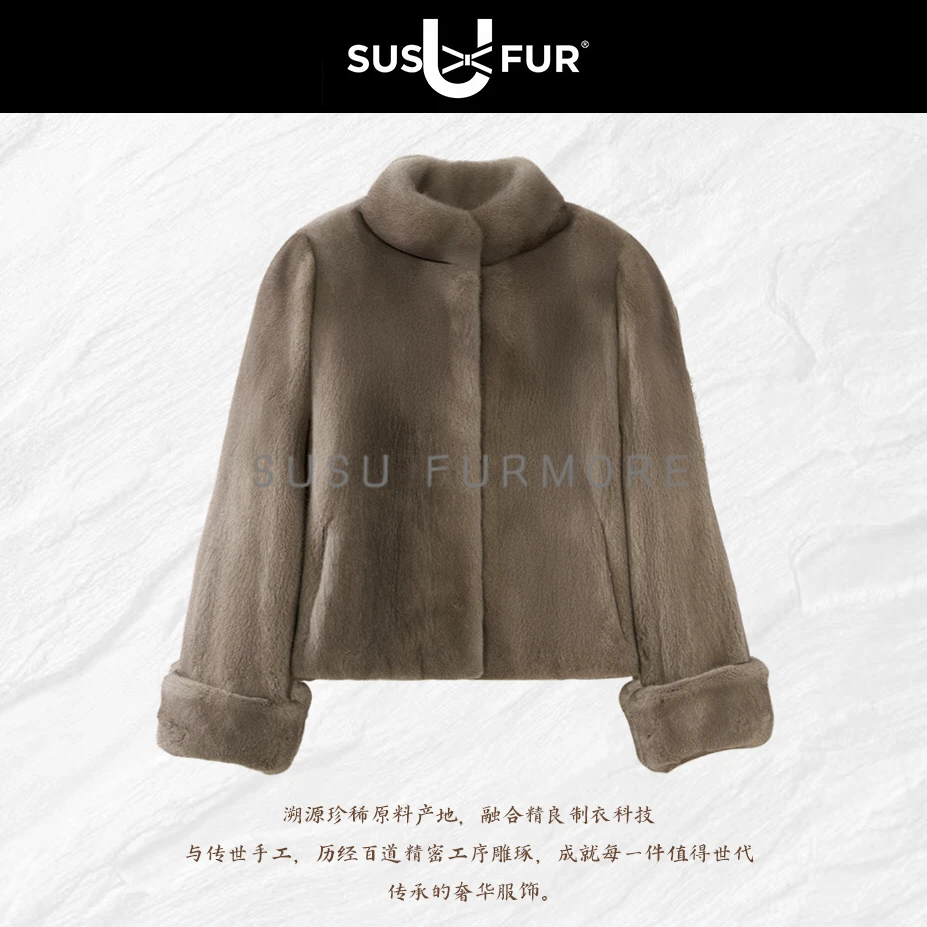 SUSU×FURMORE进口紫金小母貂立领显瘦年轻女款品质皮草外套24044