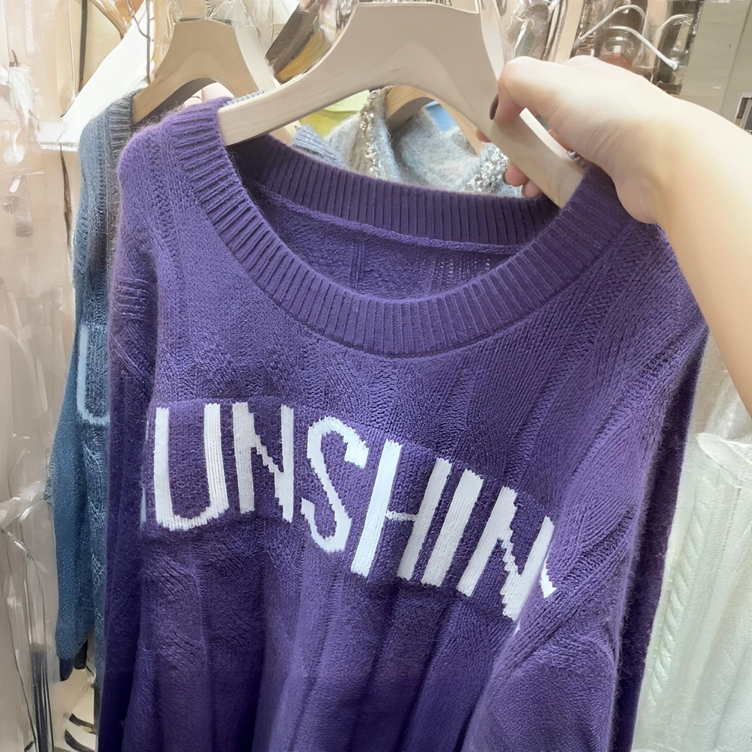 短款常规针织字母常规款毛针织衫时尚女装