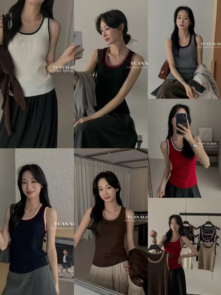 温柔瑶-元熙冬季福利#韩系撞色U领百搭针织“羊毛”背心#1020