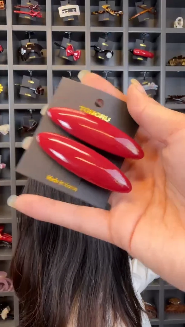 非金属醋酸韩国醋酸BF正版7cm圆鼓鼓鸭嘴边夹正红色一对