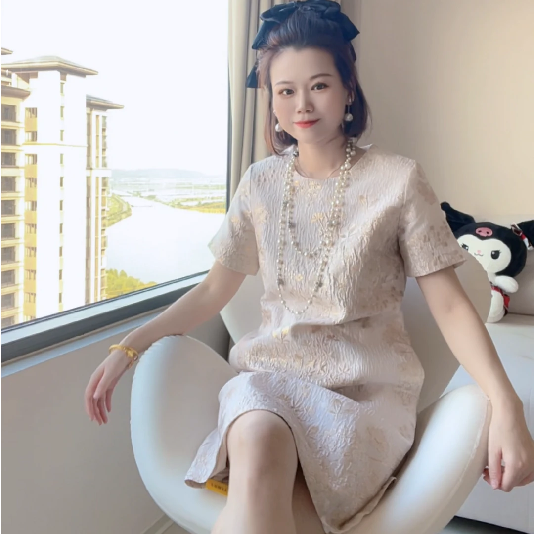 【李文严选】春秋夏季新款圆领金丝线修身法式名媛女装连衣裙3803