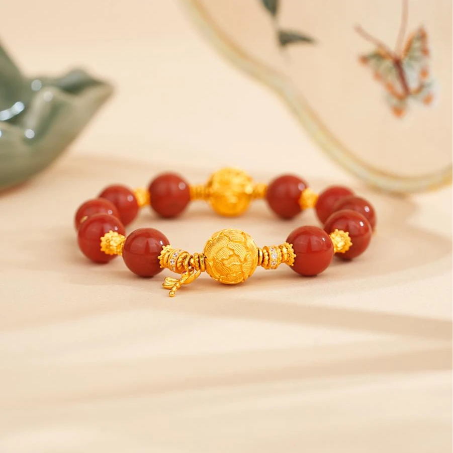 ZOCAI/佐卡伊黄金牡丹珠凝南 红花珠手串 S05248