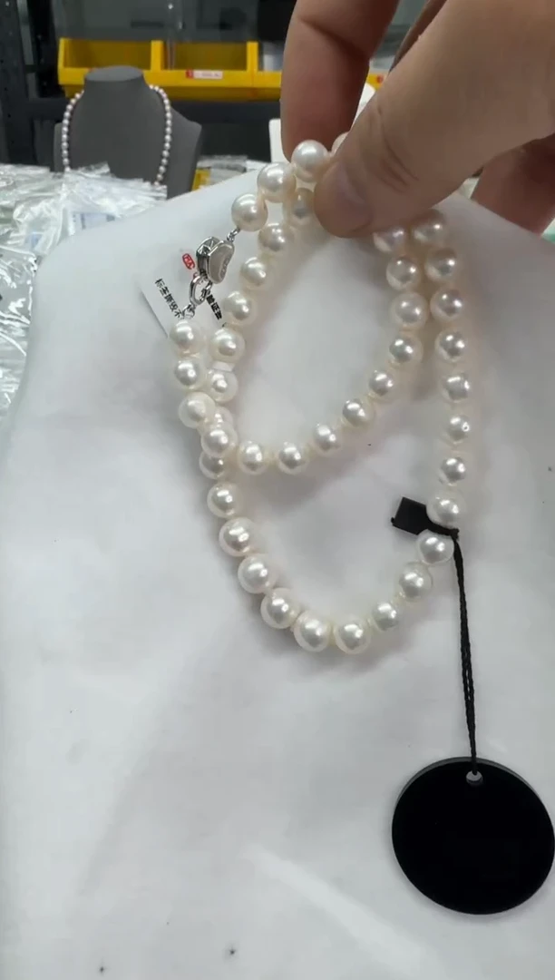 【闪购商品】淡水珍珠项链银S925镶嵌9-10mm（无核-黑标-爱心扣）