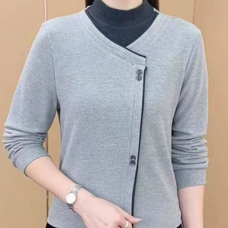 女式圆领春秋时尚假两件