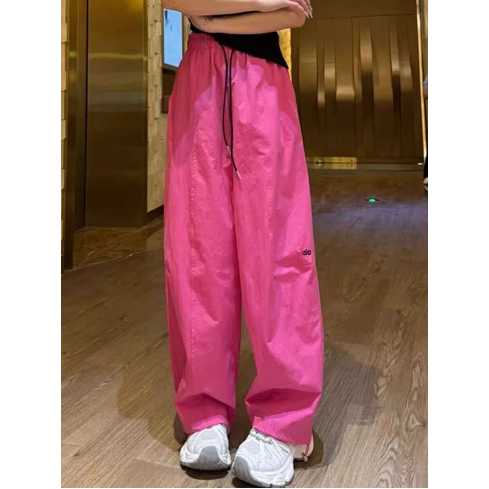 【现货+专柜品质】字母刺绣阔腿工装裤女25夏季薄款松紧腰抽绳束脚