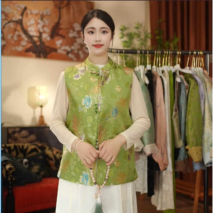 【春彩】绿色中国风印花百搭春彩马甲