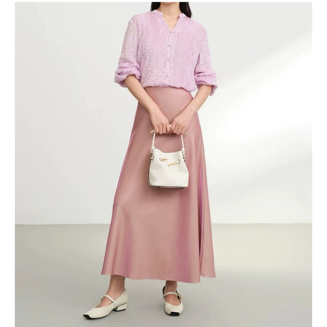 E+ 蚕丝轻羽紫色衬衫剪花肌理感上衣 2025早秋新款0372