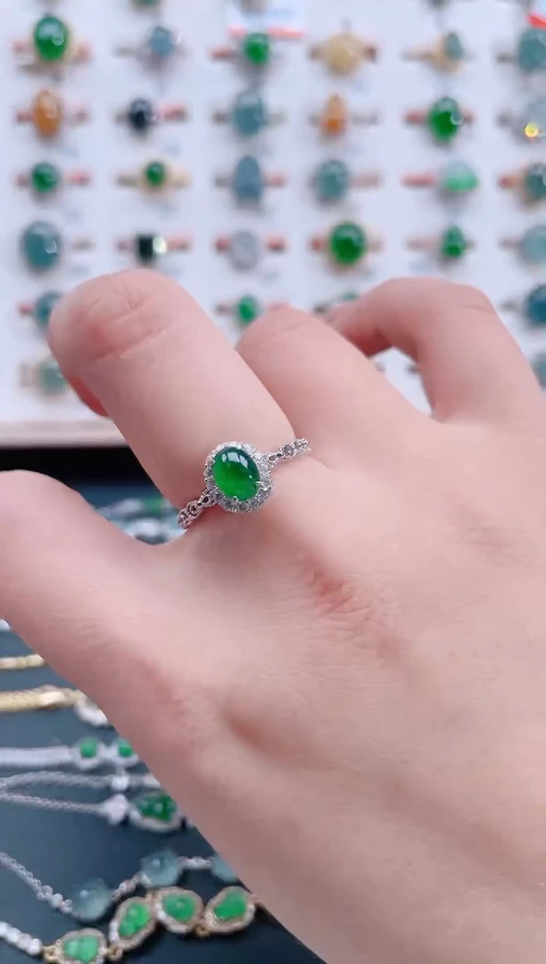 银S925镶嵌戒指翡翠天然翡翠