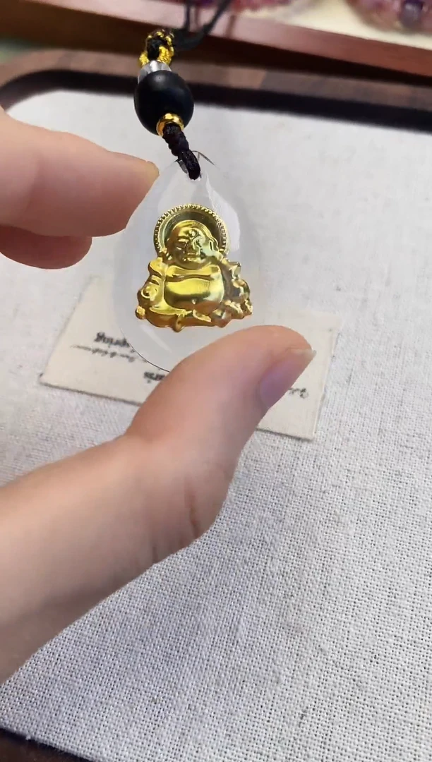 车挂足金镶嵌水晶水晶足金佛公吊坠 多样性发一