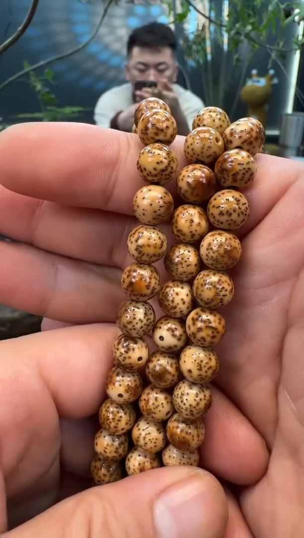 手串星月菩提9mm圆珠 虎皮陈籽星月菩提手持