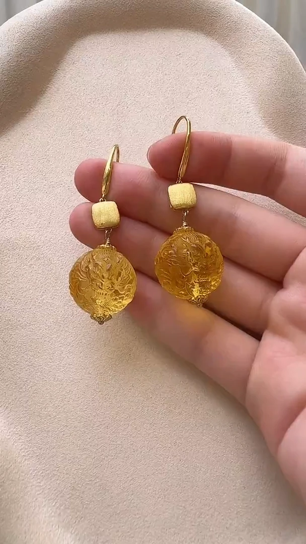 琥珀未镶嵌耳饰耳环