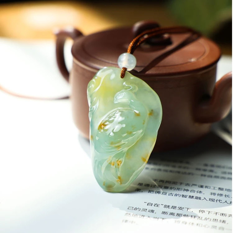 【庄家翡翠】清风花影 天然翡翠吊坠随形挂件翡翠定制收藏送礼