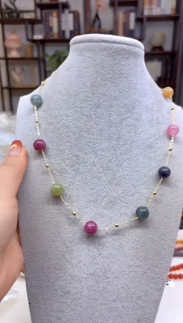 【闪购商品】碧玺颈饰银S925镀金镶嵌X221