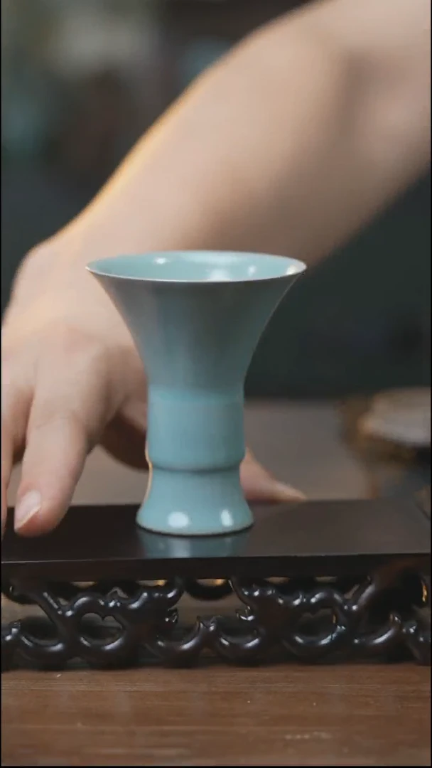 汝瓷 （拾汝）（天青）花觚杯