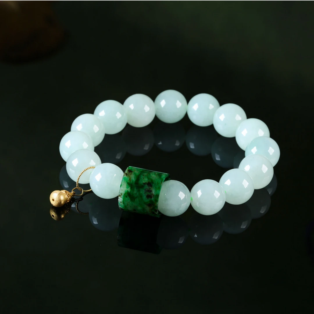 【意婵】《氧观》“双12”12mm18k金天然缅A冰润翡翠单圈手链-916683