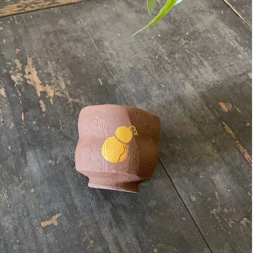 老岩泥手捏粗陶小高脚主人茶杯葫芦器型轻奢精美陶瓷茶器具