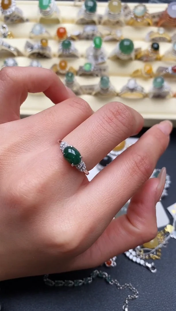 【闪购商品】翡翠戒指银S925镶嵌555555+10