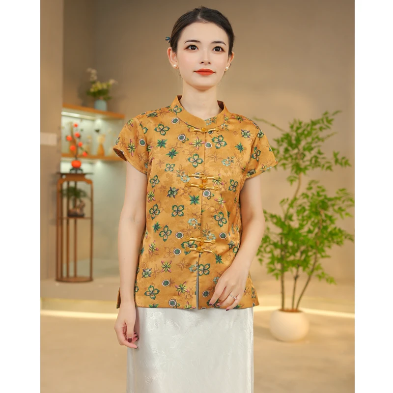 2512新中式高端立领提花复古国风气质百搭休闲T恤上衣
