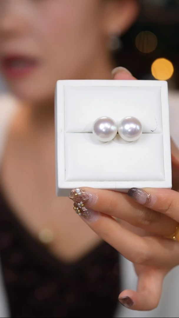 【闪购商品】海水珍珠耳钉18K金镶嵌澳白14-15mm