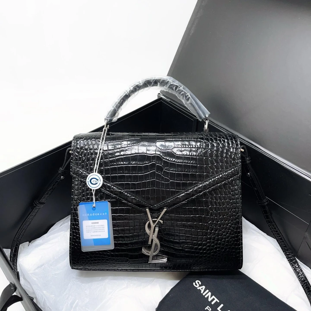 99新 YSL/圣罗兰 vv/黑银鳄鱼纹风琴/单肩包/C214398212