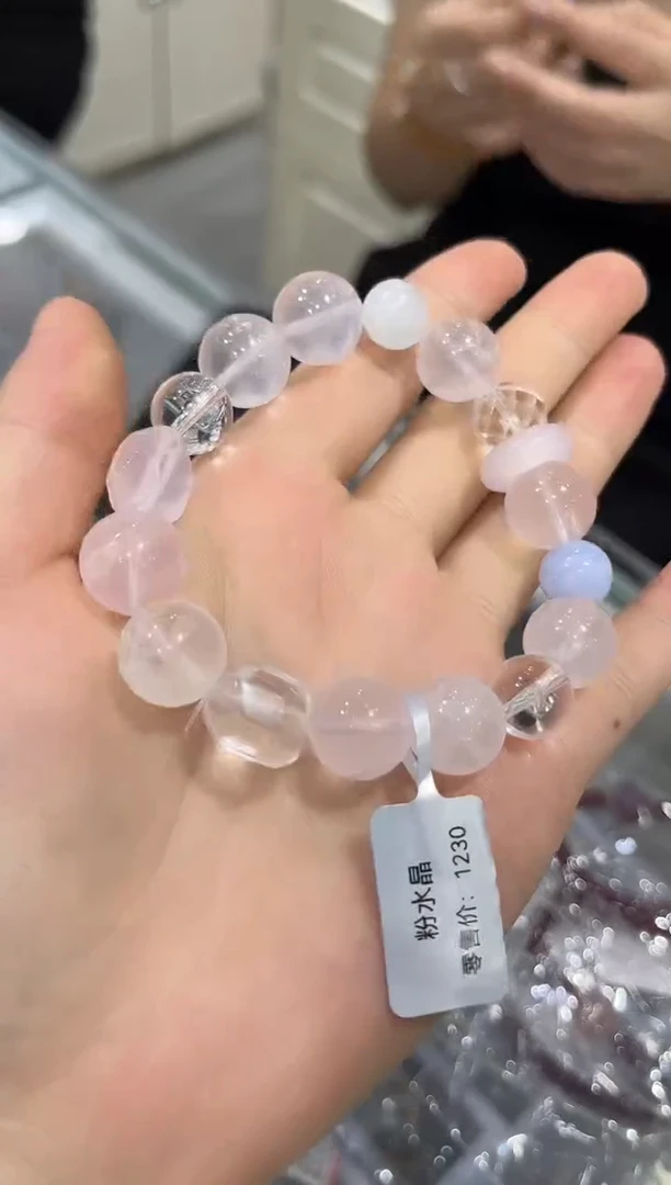 水晶手链未镶嵌粉水配白水手串5102