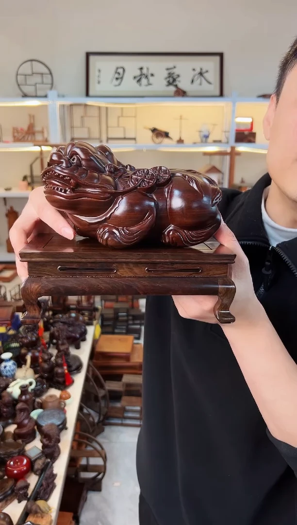 【闪购商品】风车木（黑檀木）大貔貅加21弯脚底座