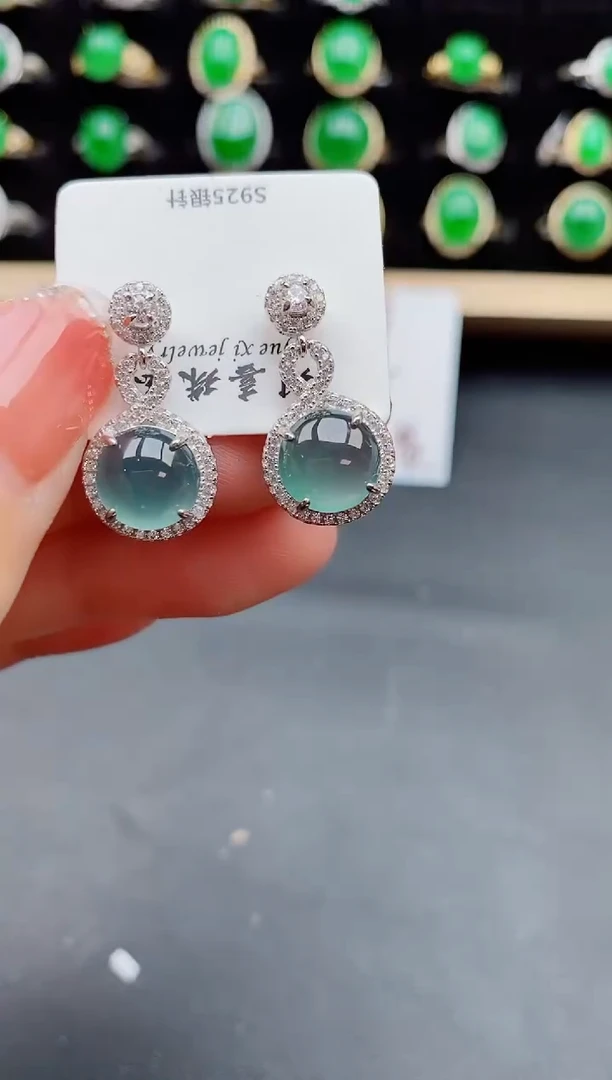 【闪购商品】翡翠耳饰银S925镶嵌32534