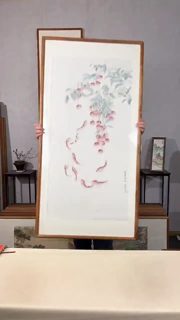 国画手绘*万事顺利*62*122cm带框发货