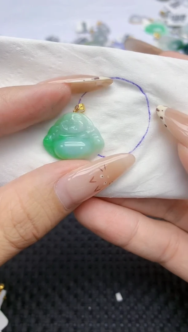 翡翠18K金镶嵌颈饰353   天然翡翠A货