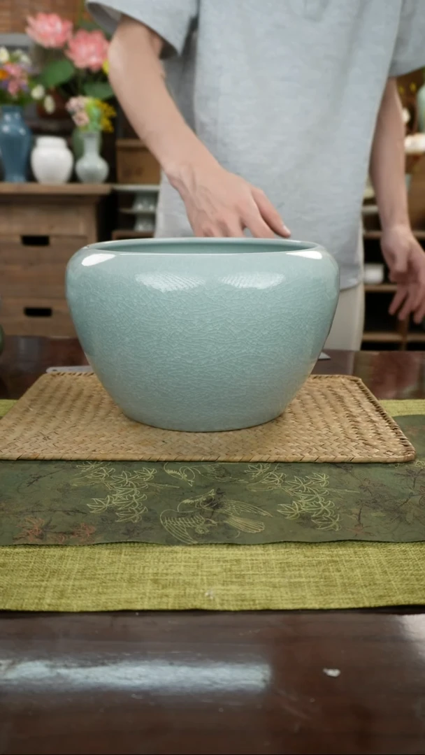 陶瓷一件包邮瑕疵次品粉青大茶渣缸苹果缸