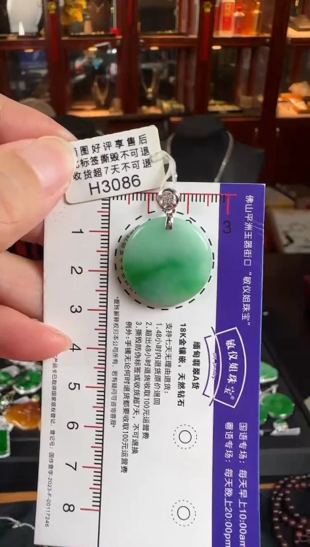 颈饰18K金镶嵌翡翠H3086绿无事牌
