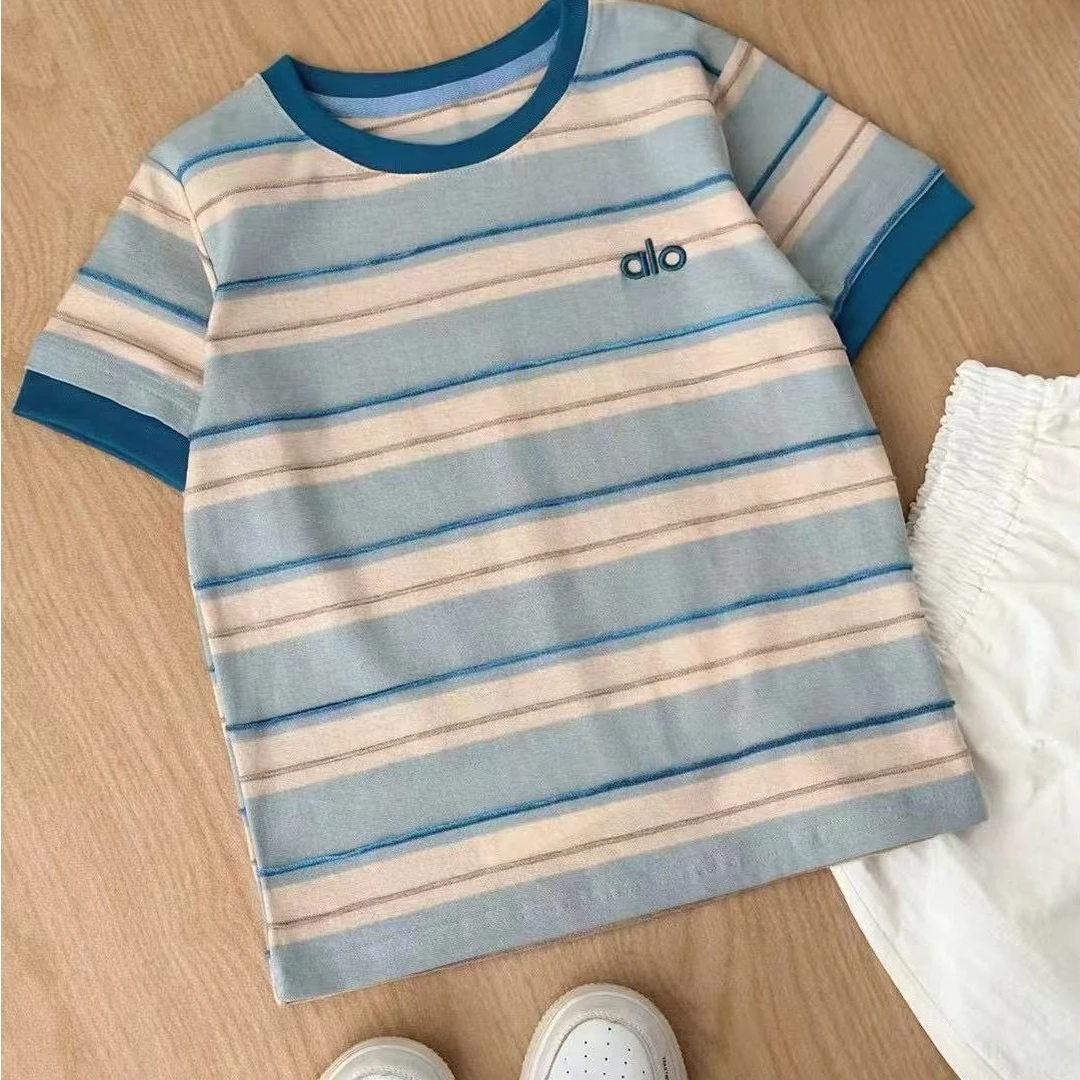 NXF25D1儿童彩色条纹短袖夏季中大童清爽透气男女童百搭T恤上衣