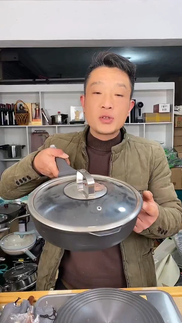 水晶玻璃1素味蓝钻煎锅28 有盖