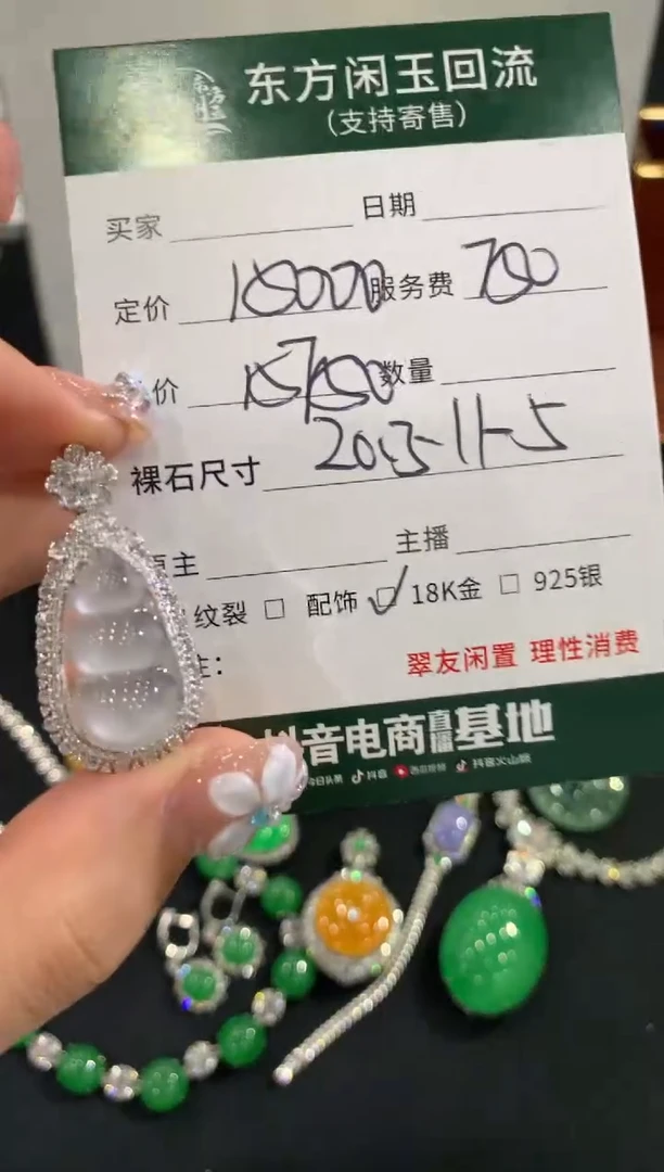 吊坠(不含链)18K金镶嵌翡翠豆子不退换