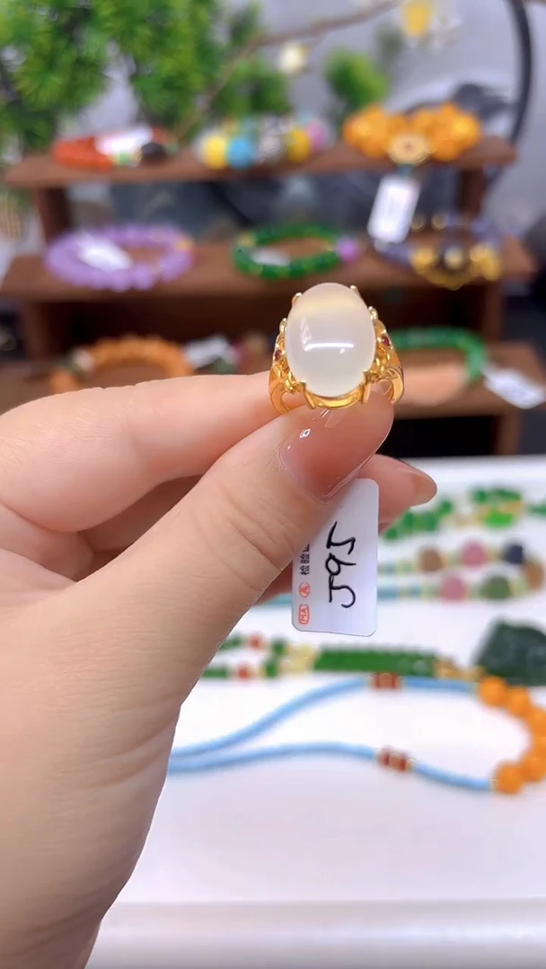 银S925镀金镶嵌戒指和田玉J95
