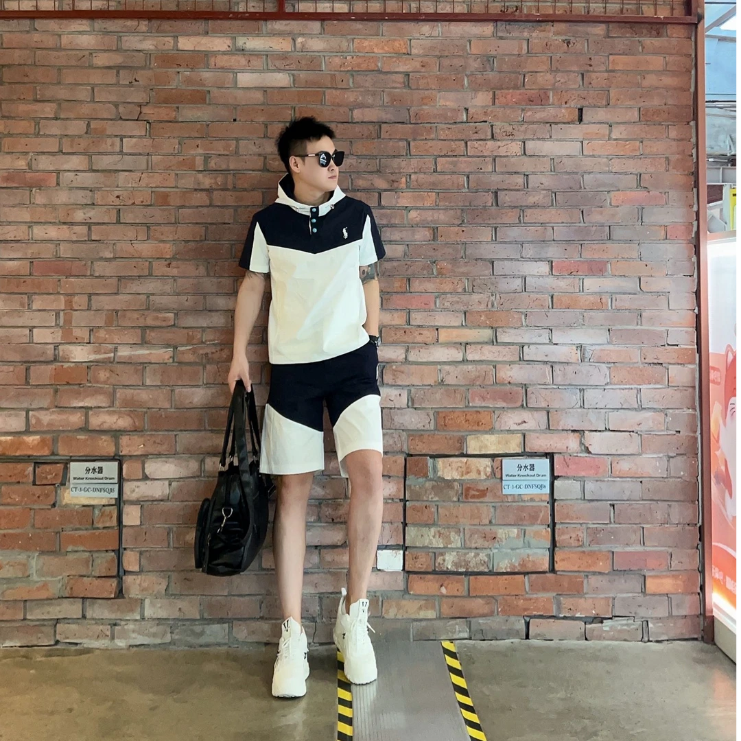 25夏季男士新款休闲套装小众轻奢连帽时尚百搭柔软透气舒适情侣款