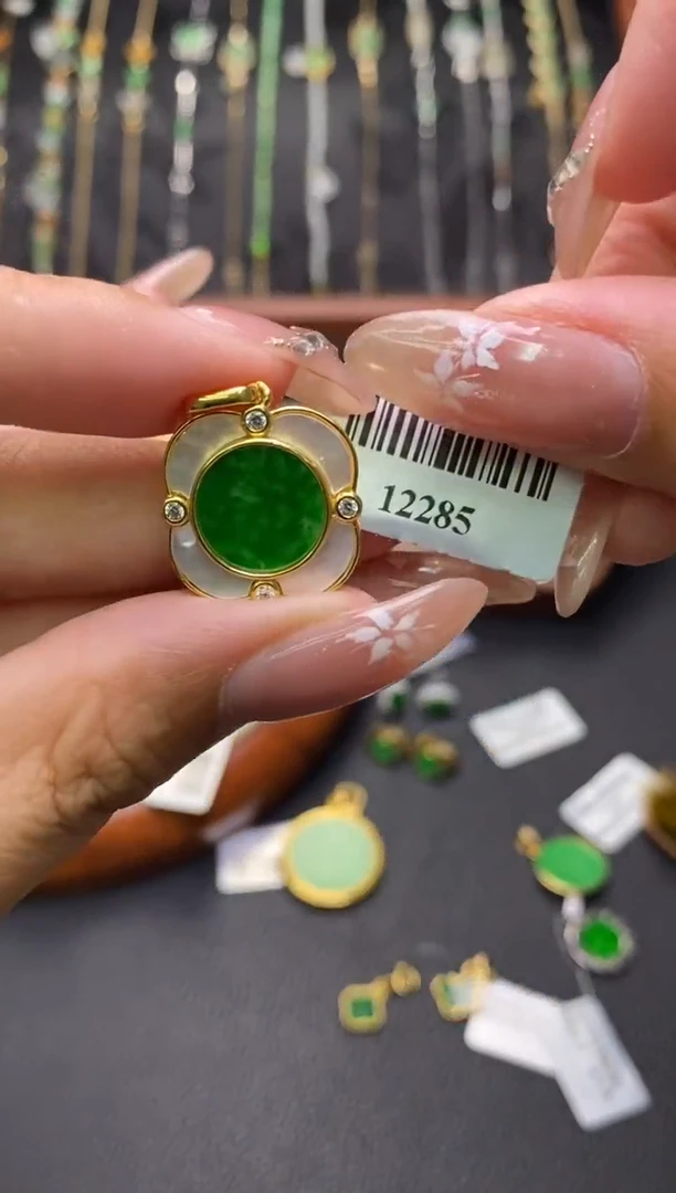 翡翠银S925镶嵌颈饰净货12285