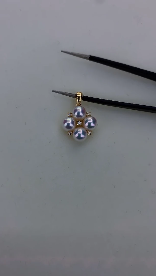 18K金镶嵌DA海水珍珠 GD170 5-6 钻石四叶草吊坠赠银链