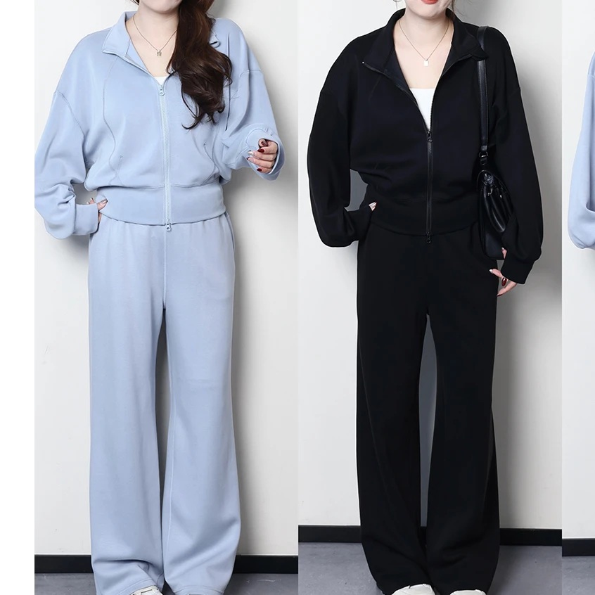 裂渡杨杨【格外好穿】微胖大码女春运动休闲上衣+长裤套装 ZY503F21