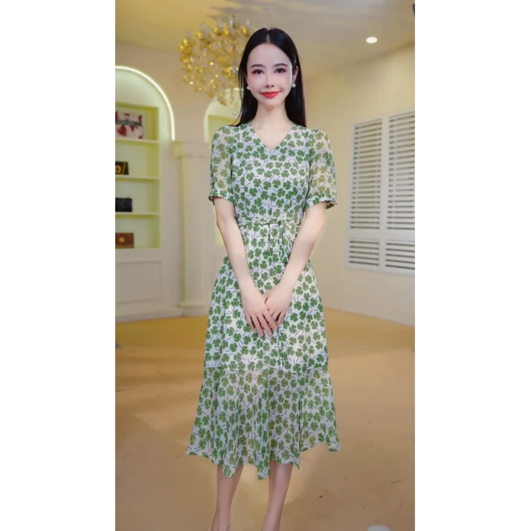 法式修身时尚气质碎花设计夏季茶歇连衣裙J47142