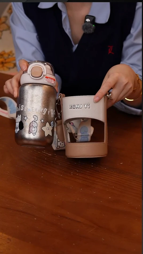 陶27-小茶日记内外纯钛儿童保温杯500ML-咖色-CF5841