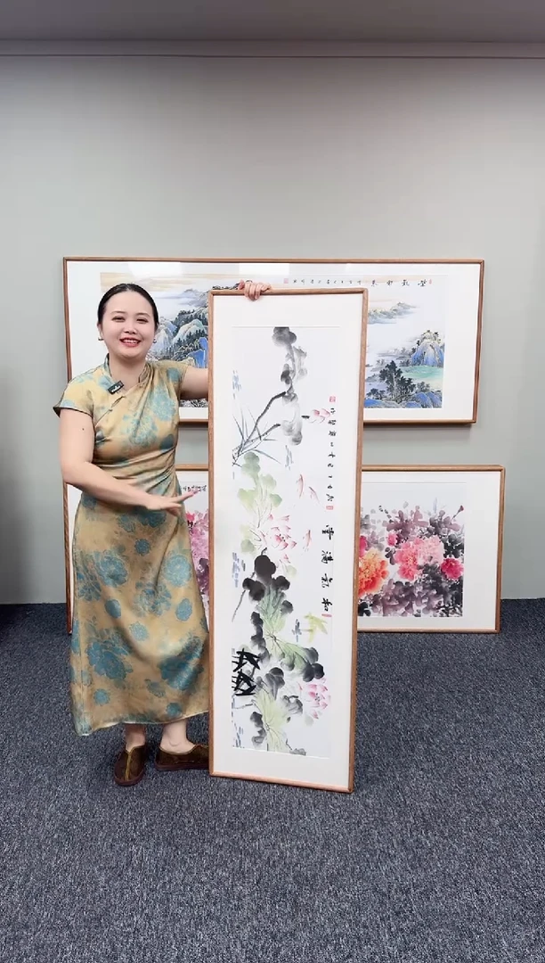 国画荷花155*45手绘作品