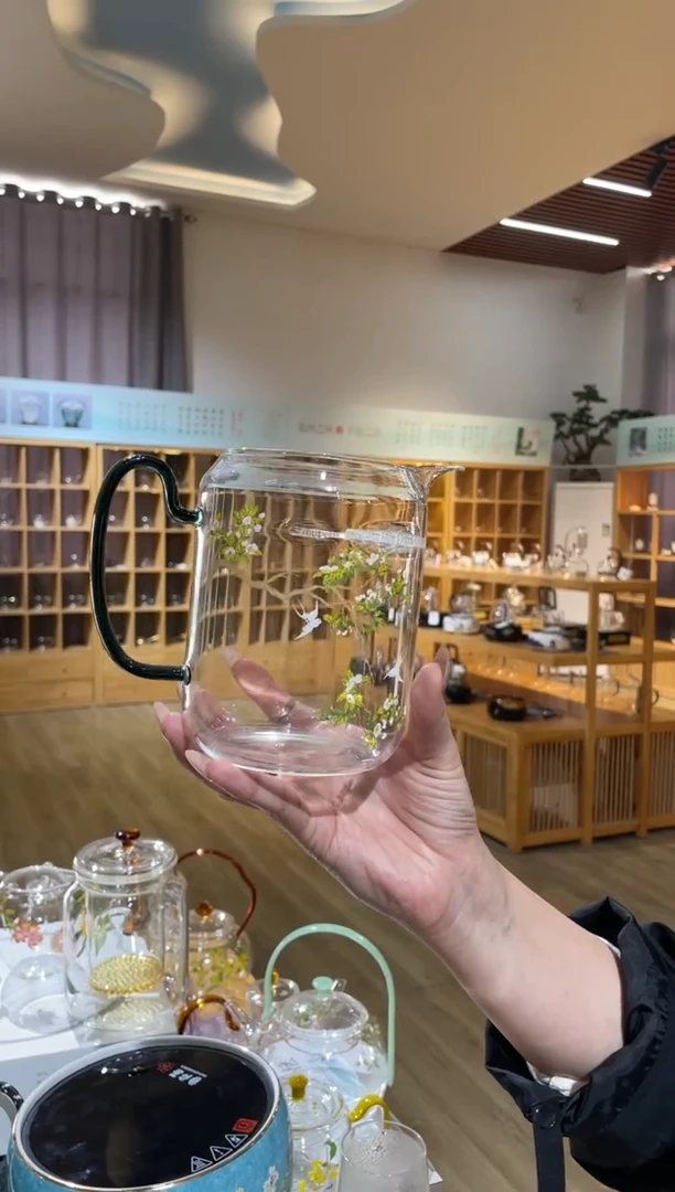 手工艺品玻璃遇器月牙大公杯绿把梨花白燕