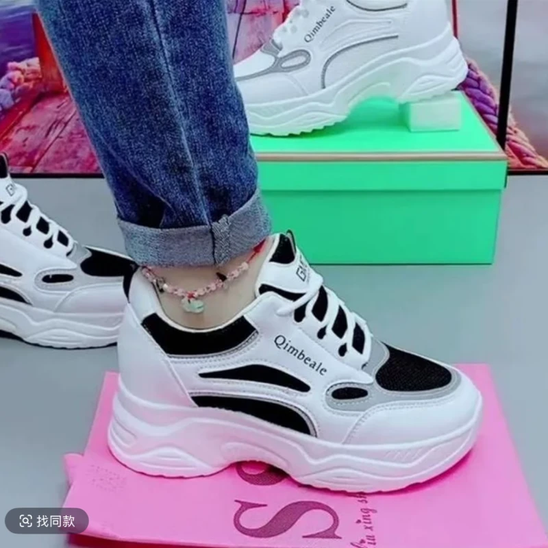 【厂家清仓】厚底增高鞋女2025秋季新款网面轻便百搭休闲小白鞋