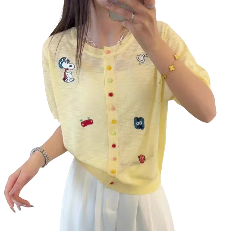 2025夏季网红爆款宽松休闲刺绣卡通百搭减龄薄款防晒独特漂亮小衫