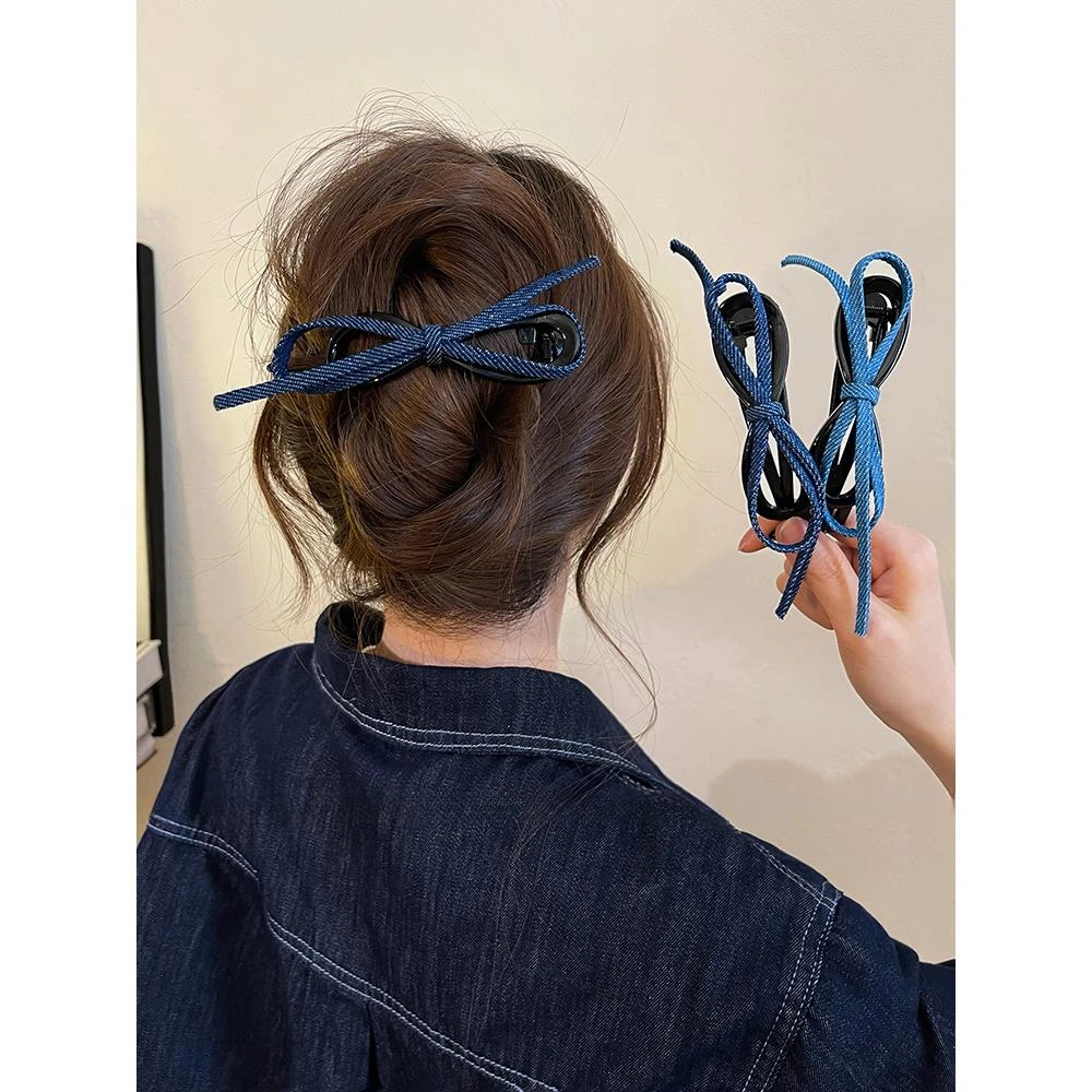 气质牛仔蝴蝶结一字扭扭夹发夹抓夹女2025新款高端后脑勺盘发头饰