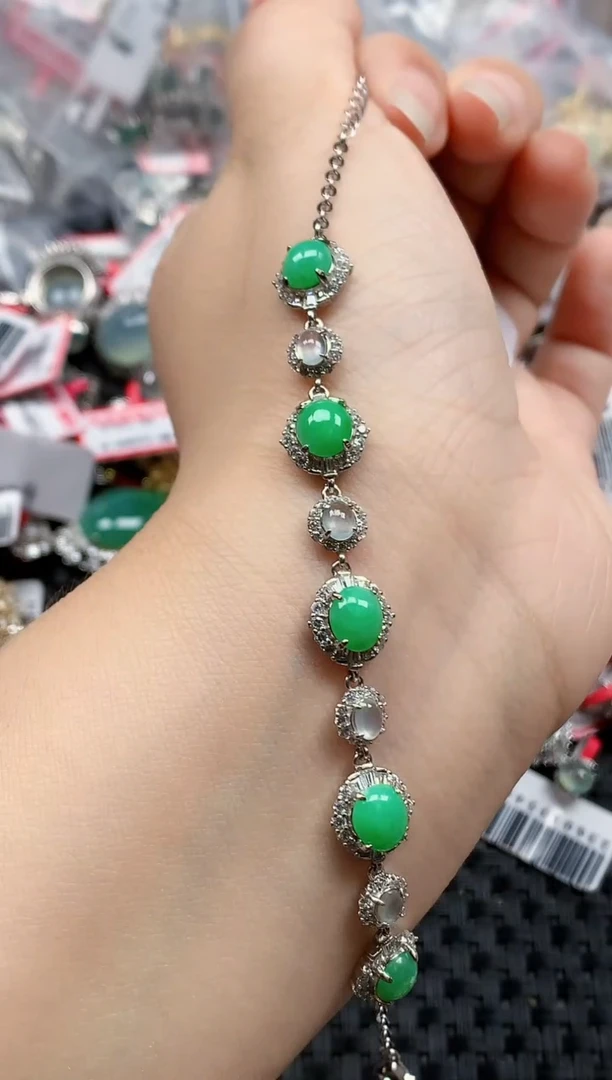 银S925镶嵌戒指翡翠天然A货缅甸翡翠