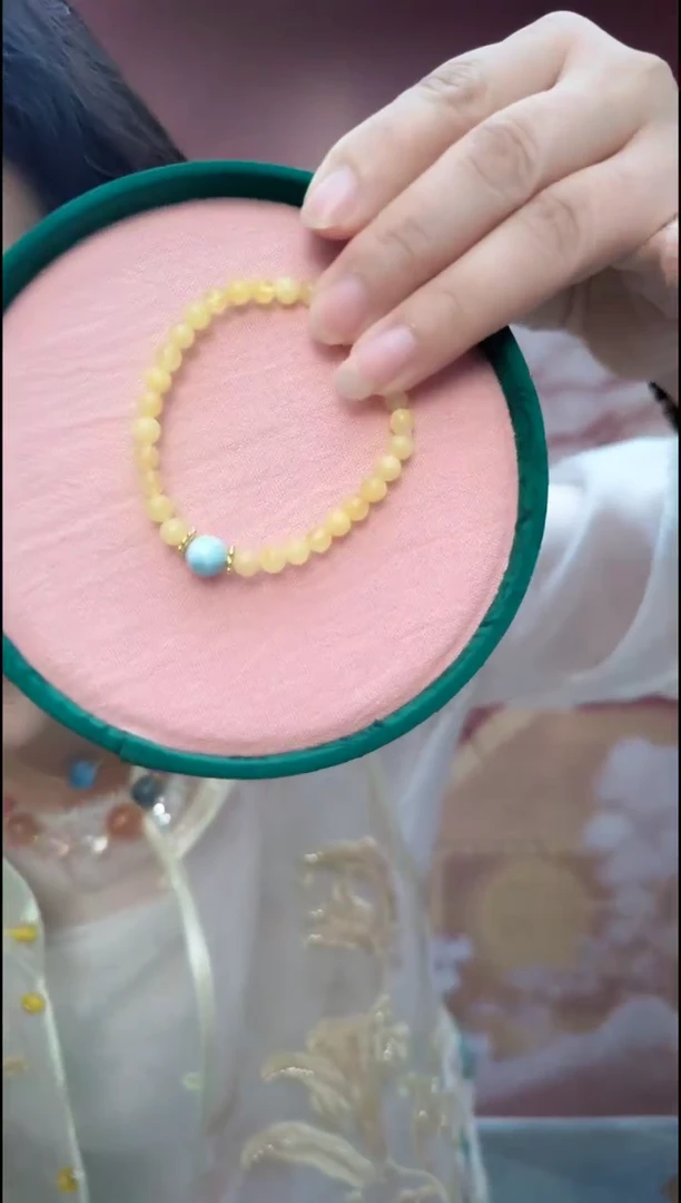 针钠钙石（海纹石）合金颈饰2705单株手串