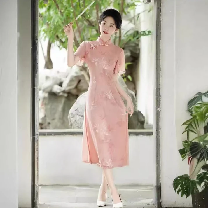 [水榭听香]新中式奥黛旗袍小个子复古优雅显瘦遮肚子中国风日常款